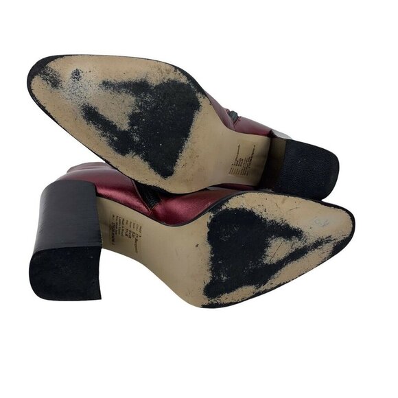 Vintage BAKERS Leather Metallic Maroon Red high Ladies Ankle Boots Size 5.5B 90s - Picture 4 of 9